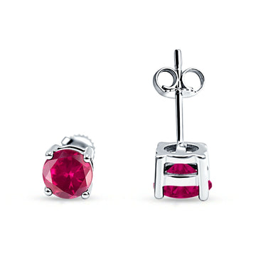 Solitaire Push Back Stud Earring Round Simulated Ruby 925 Sterling Silver Wholesale